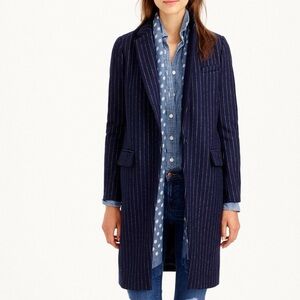 J Crew Wool Navy Pinstripe Topcoat size 2